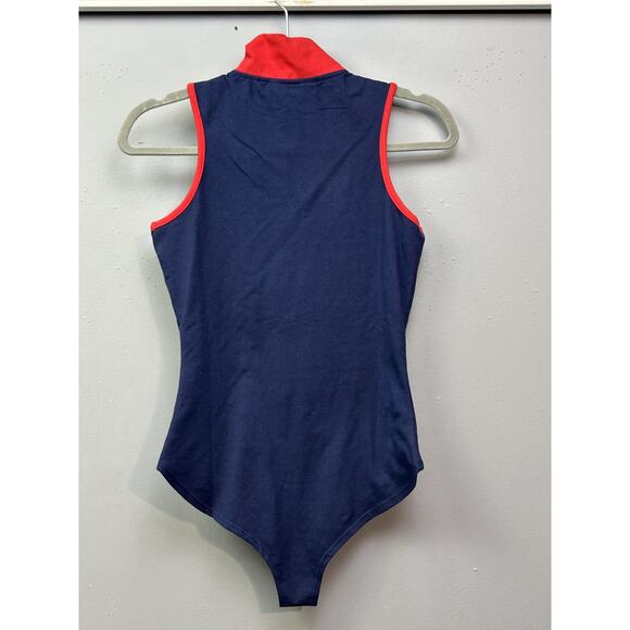 Fila Bodysuit Womens Small Navy Blue‎ Red Zip Up Sleeveless Logo Athletic Retro - Picture 2 of 8